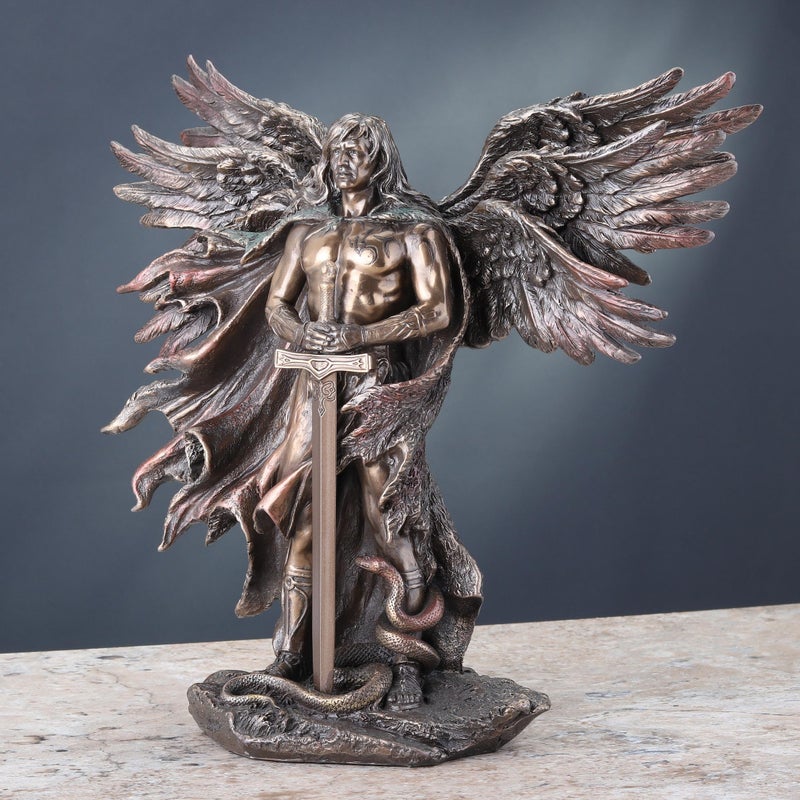 Unicorn Studio WU75976A4 Guardian Angel Statue in 6 Winged with Sword and Serpent, 11-inch Cold Cast Bronze - Image 5